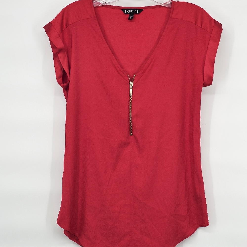 Express Blouse Red Zipper Top XS